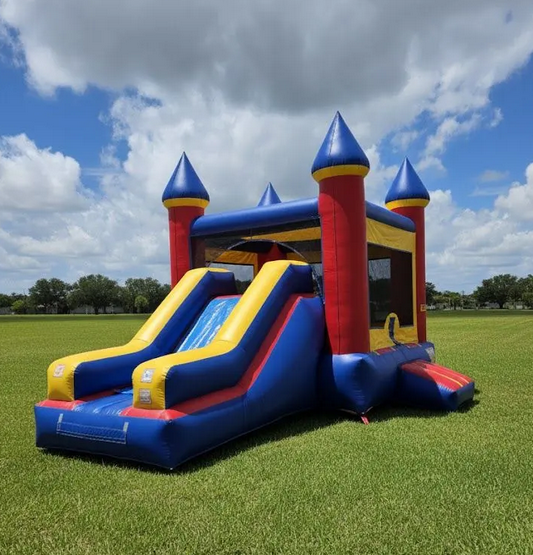 13ft x 27ft Multi-Color Castle Bounce House Combo with Dual Slide